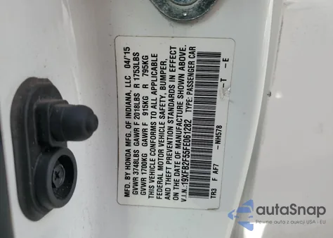 2015 Honda Civic Lx z USA, uszkodzony, nr VIN 19XFB2F55FE061282